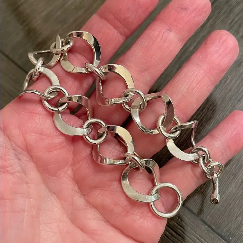 Vintage Sterling Silver Curved Circle Chain Link Toggle Bracelet, Length 7 3/4”